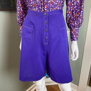 Vintage 60s 70s Purple Wide Flared Polyester Mod Shorts 28"/M Medium High Waist